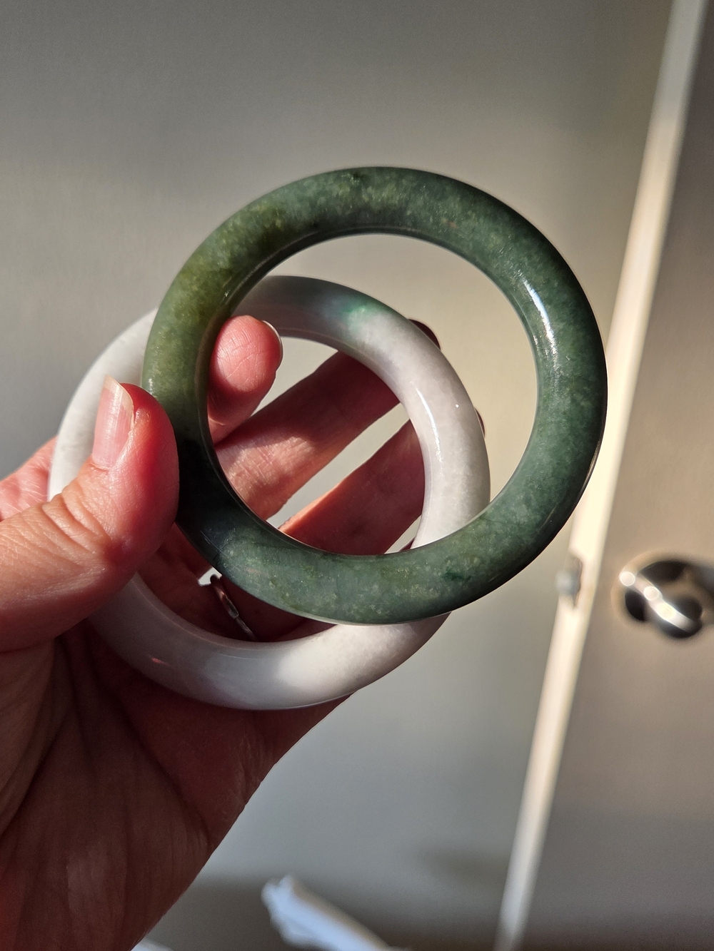 White and Light Green Jade Bangle Bracelet